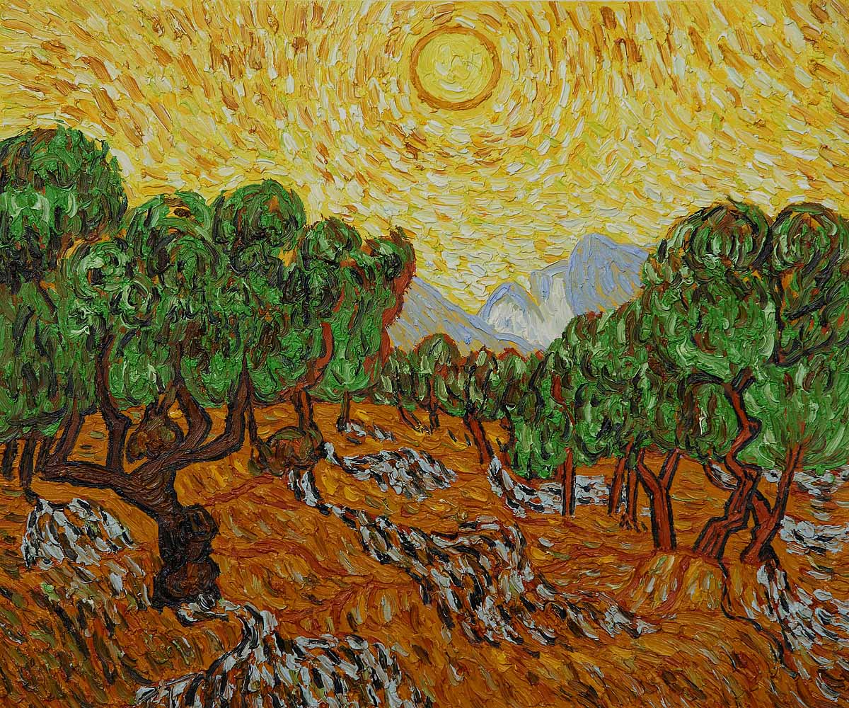 Olive Trees with Yellow Sun and Sky by Vincent Van Gogh